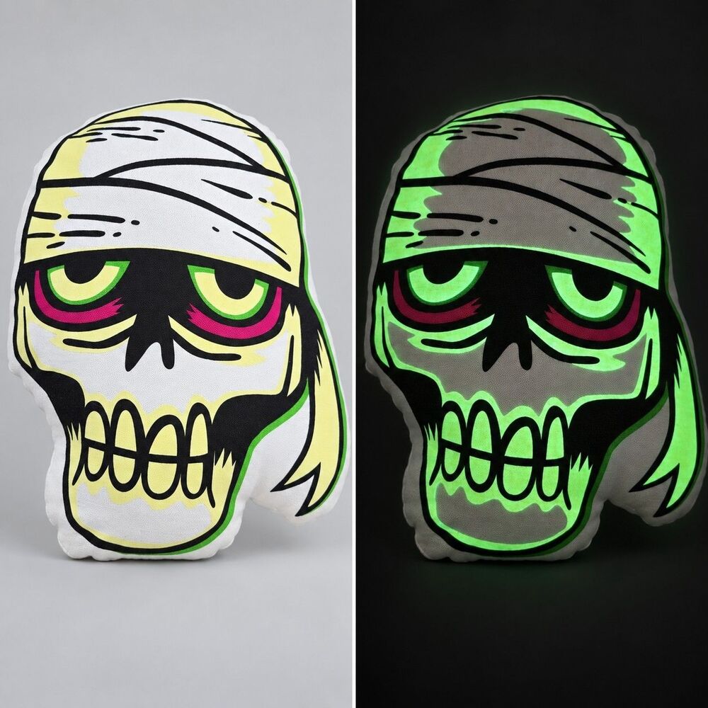 Hyde & Eek Glow in the Dark Mummy Skull Skeleton Shaped Throw Pillow Halloween